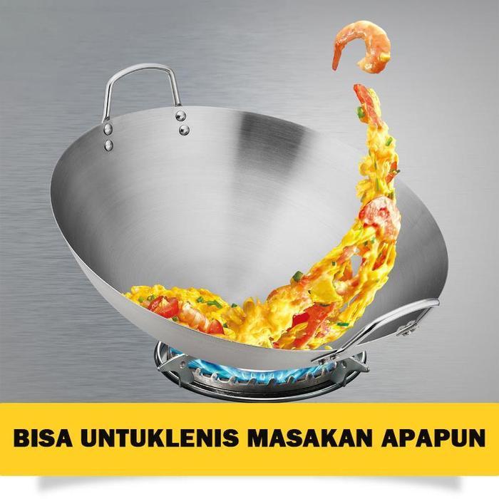 Qme- Wajan Stainless Gratis Spatula Stainless Steel Wajan Tebal Ukuran 36Cm-50Cm Kualitas Premium