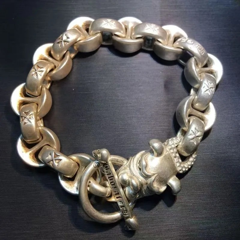 Old Tibetan Silver Hand-made Nepal Auspicious Animal Head Bracelet Domineering Transshipment Men and