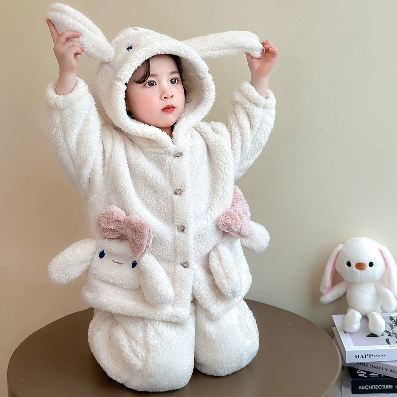 Sanrio Cinnamoroll Kid Plush Pajamas Set Cartoon Autumn Winter Homewear Anime Sweet Sleepwear Suit
