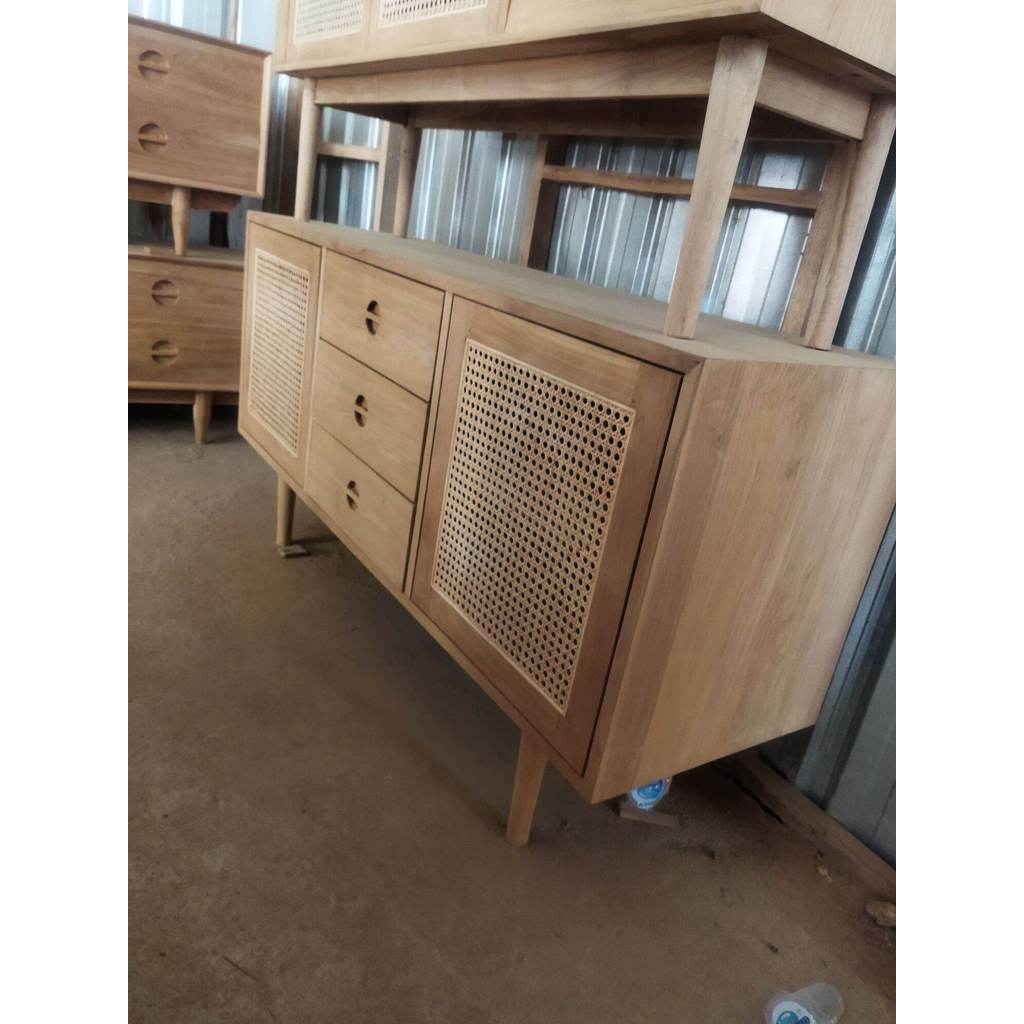 Meja TV rotan antik laci 3 kayu jati