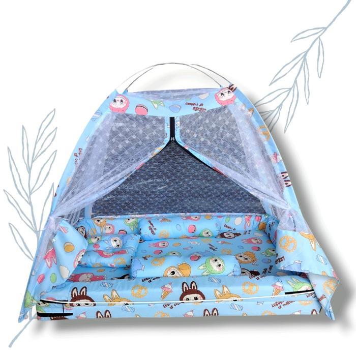 Kasur Fiber Kelambu Motif Labubu Unisex Kasur Bayi Set Lengkap Cewek Cowok Tidur