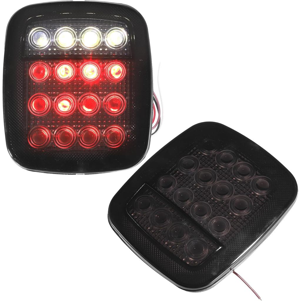 1 Pair LED Bar Tail Light Square Brake Tail Light Red White LED for Jeep Wrangler TJ YJ CJ-5 CJ-7 19