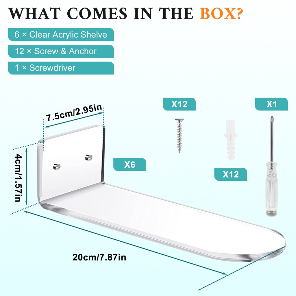 6 Pack Floating Shoe Shelves,Transparent Acrylic Wall Mounted Shoe Display Shelves,for Display