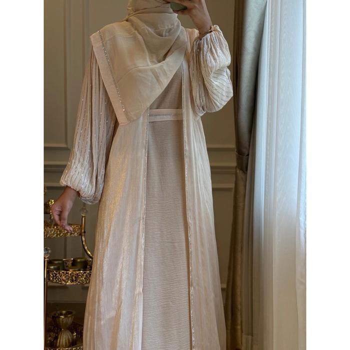 ABAYA DUBAI/ ABAYA MURAH/ GAMIS LEBARAN INNER OUTER CREAM