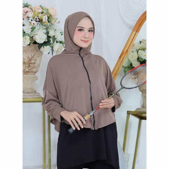 Hijab Jaket Olahraga Outer Muslim Crop Top 2In1 Pakaian Olahraga Muslim Pasti Promo