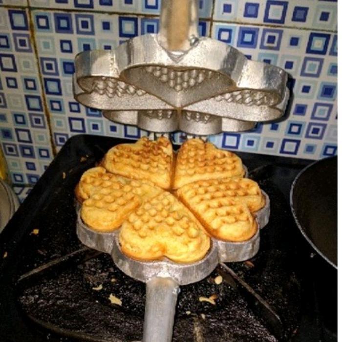 Cetakan Wafel Mini Cetakan Wafel Kompor Cetakan Wafel Anti Lengket Bahan Aluminium Cor