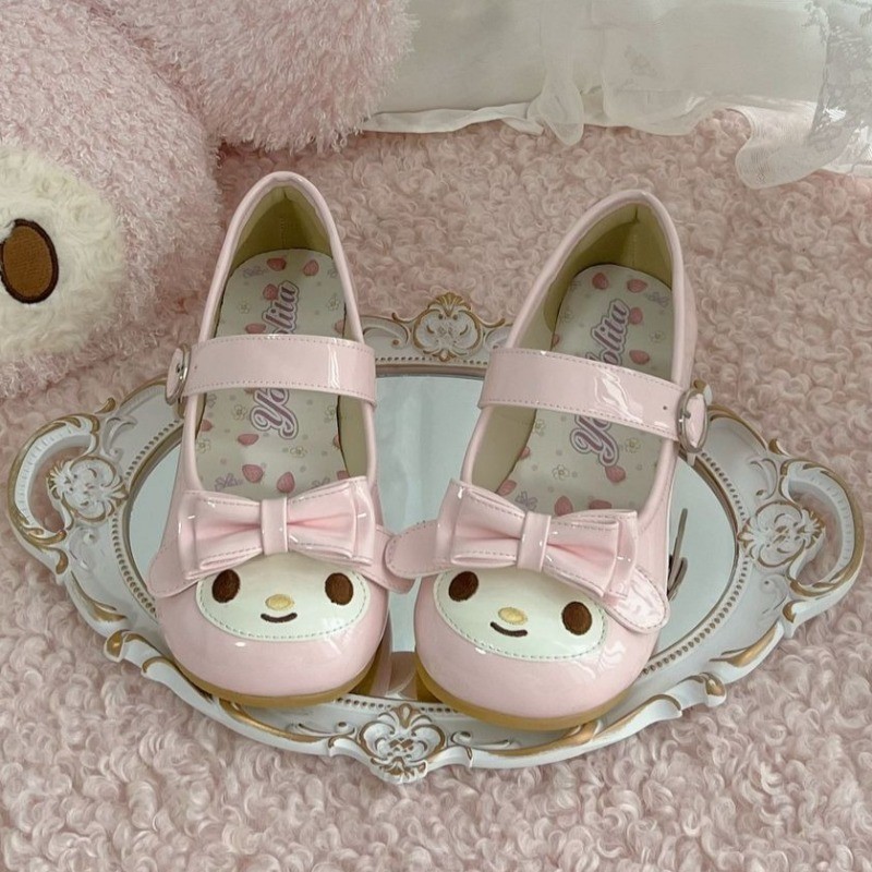 Sanrio Melody Lolita Princess Shoes Pink Kawaii Cartoon Anime Style Decoration Flat Shoes Girl