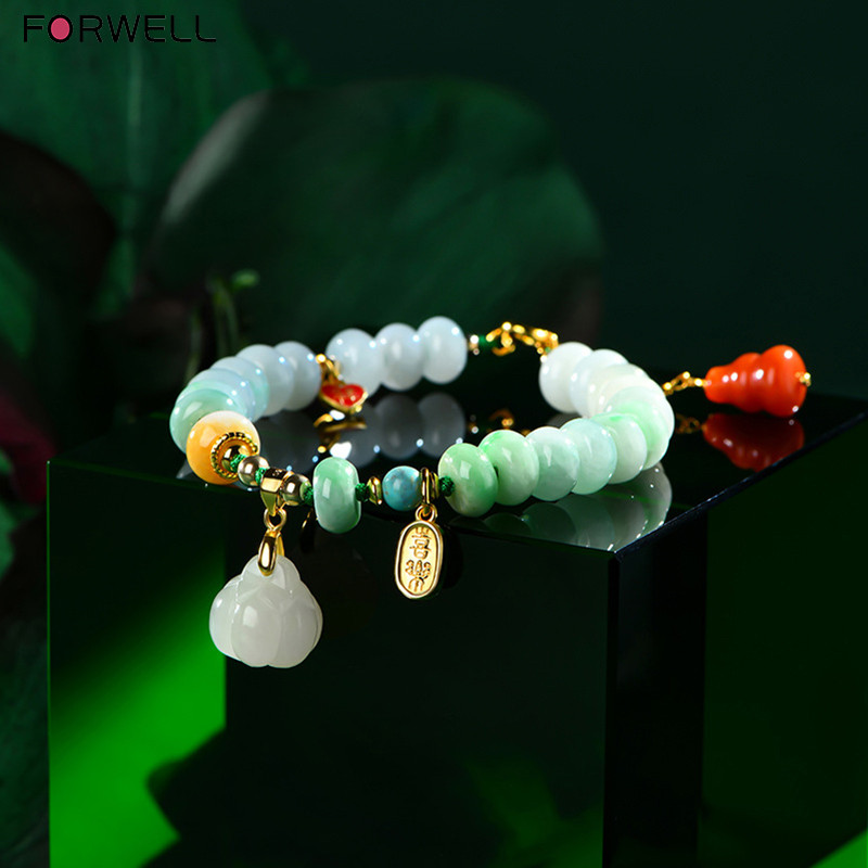 FORWELL Fashion Natural Jadeite Bead Bracelet For Women Silver Hetian White Jade Pendant Bracelet