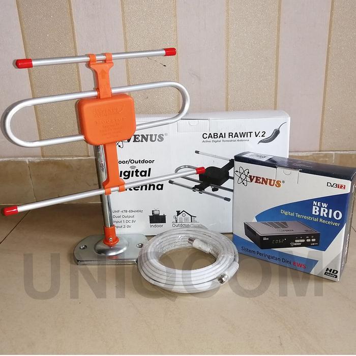 [] Paket Antena TV Digital Venus Cabai Rawit V2 + STB DVBT2 Venus Mini