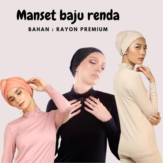 (Jumbo) Manset Baju Wanita Renda Premium Lengan Panjang Bahan Rayon