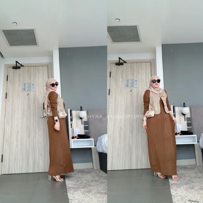 Vizhyaa_Hijabstore Asyifah Dress Pakaian Muslim Wanita / Dress Set Inner Dan Vest