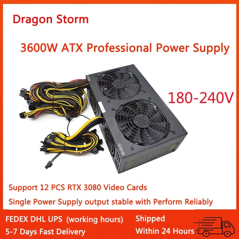 Well tested 3600W ATX PSU Power Supply Bitcoin Miners PC Support 12 Cards Miner mining rig 180-240V 