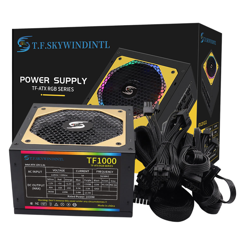 1000W ATX Desktop Computer Power Supply Gaming Quiet 120mm RGB Fan With RGB control switch PC PSU Po