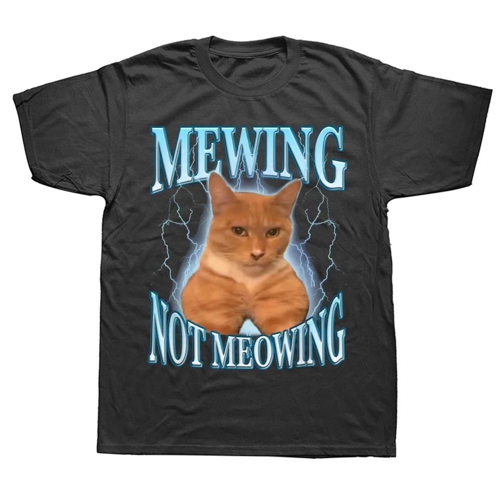 Female 90S Funny Mewing Not Meowing Cat T Shirt Cute Cats Funny Graphic T-Shirts Soft O-Neck Tee