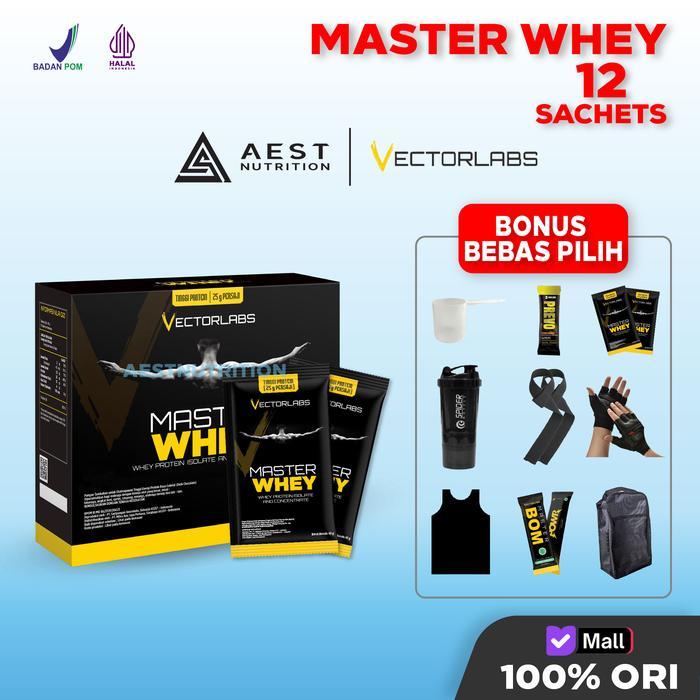 VECTORLABS MASTER WHEY 12 SACHET BOX SUSU WHEY PROTEIN SUPPLEMENT FITNESS