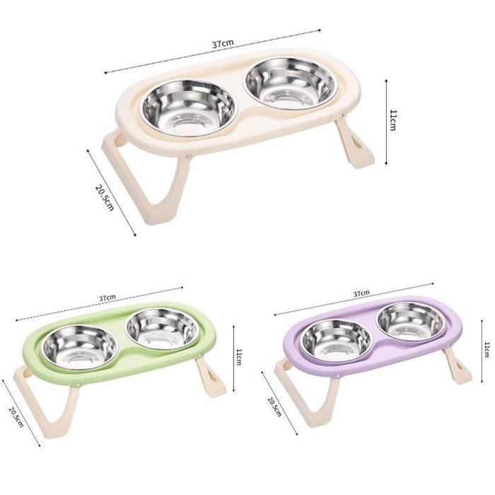 2 in 1 Mangkuk Kucing Lipat Mangkuk Kucing Stainless Mangkuk Ganda Hewan Peliharaan Mangkuk Ganda