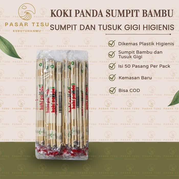 ( 1 PACK ) Sumpit KOKI PANDA import Isi 50 pasang + Tusuk Gigi / Sumpit Bambu Berkualitas / Sumpit