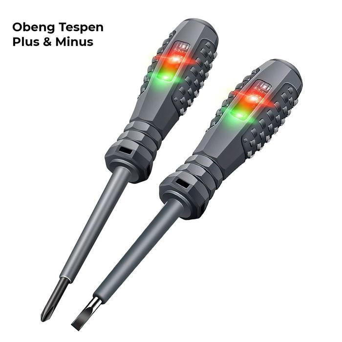"New" Obeng Tespen Plus Dan Minus 165MM Alat Penguji Tegangan Listrik dengan Lampu Hijau dan