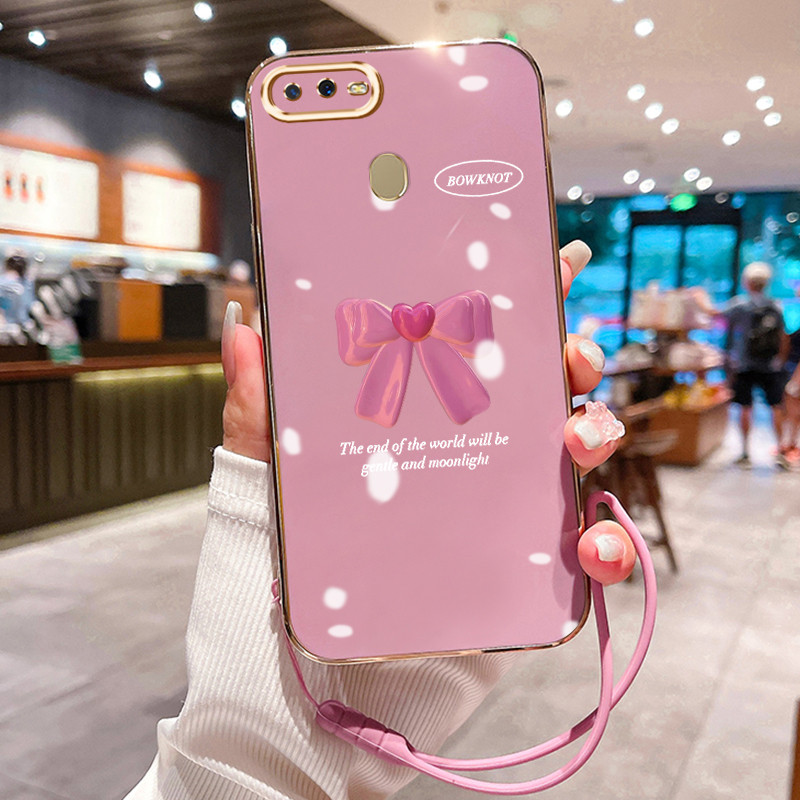 Casing Hp Untuk OPPO A7 A5s A12 A12s A11k Case Pink bow pelapisan elektro Cesing silikon Kasing Soft