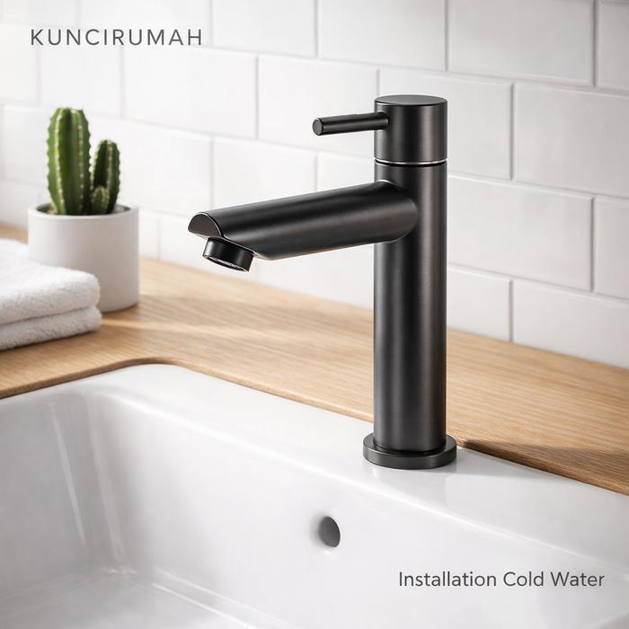 Toto - Kran Air Wastafel /Keran Kamar Mandi Stainles 304 Hitam ( Dingin )