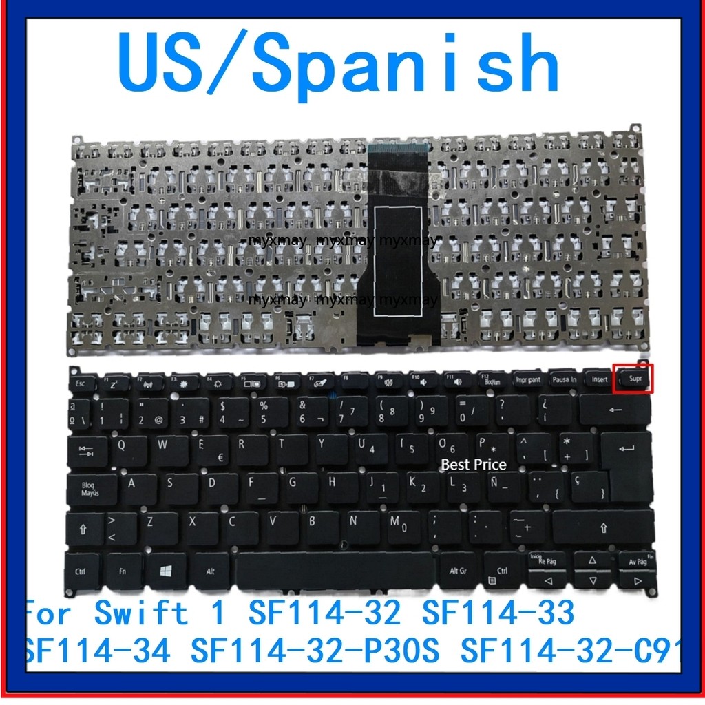 New US Spanish language Backlit Keyboard For Acer Swift 1 SF114-32 SF114-33 SF114-34 SF114-32-P30S
