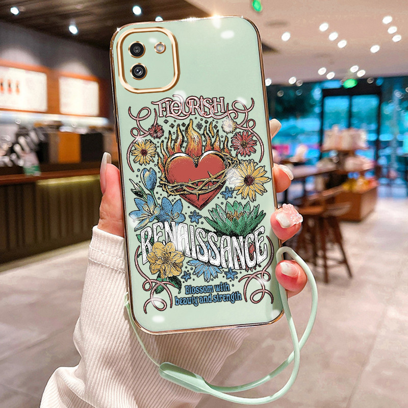 Casing Hp Untuk Samsung Galaxy A03 A03s A03 Core Case Ilustrasi Bunga Retro Artistik Penyepuhan Cesi