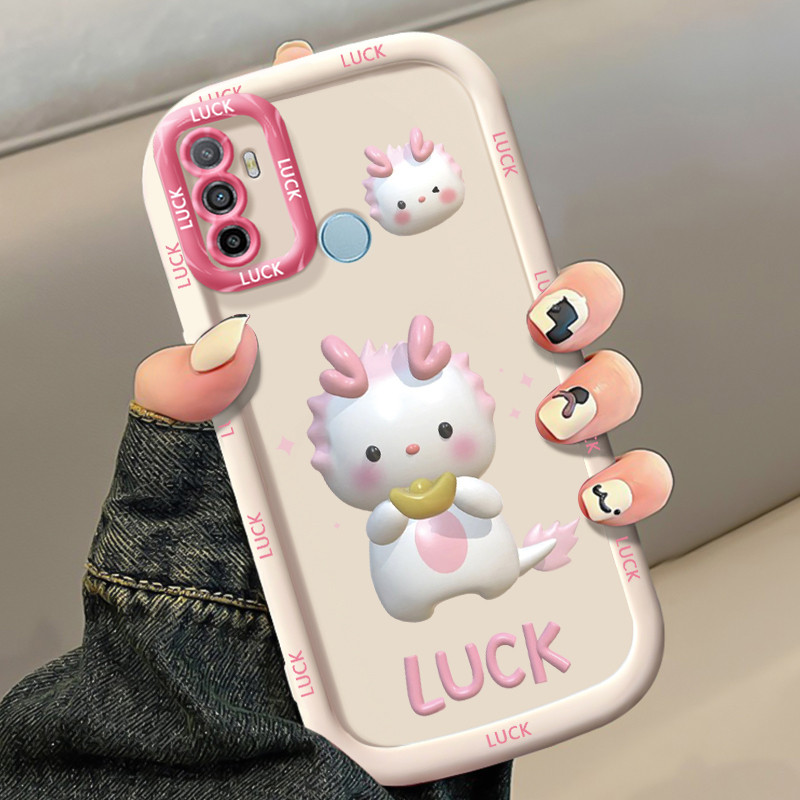 Casing Hp untuk OPPO A53 2020 A33 2020 A53s A32 A11s Case Naga kecil pink pola 3D lucu Kasing siliko