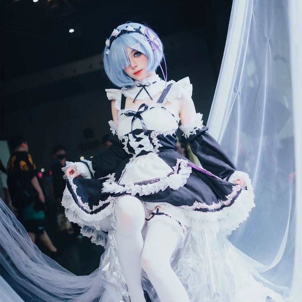 New Anime Maid Rem Cosplay Costume Re:Zero Infinity Cosplay Dress White And Black Girl Women Custom