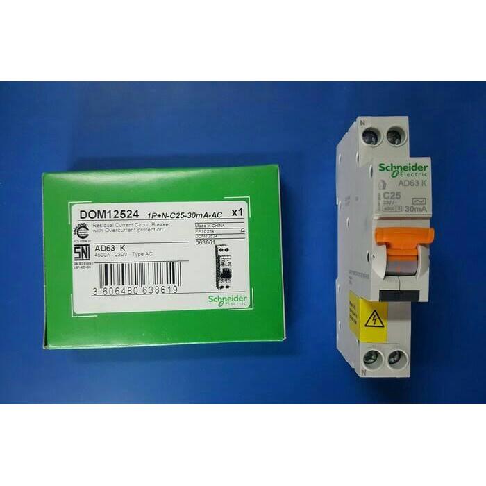 schneider RCBO/ELCB 1P+N 25A/RCBO slim 1P+N 25A 30ma domae schneider