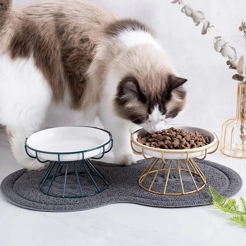 Metal Bowl Holder Pet Ceramic Bowl Cat Ceramic Drinking and Feeding Bowl Canned Snacks Food Bowl