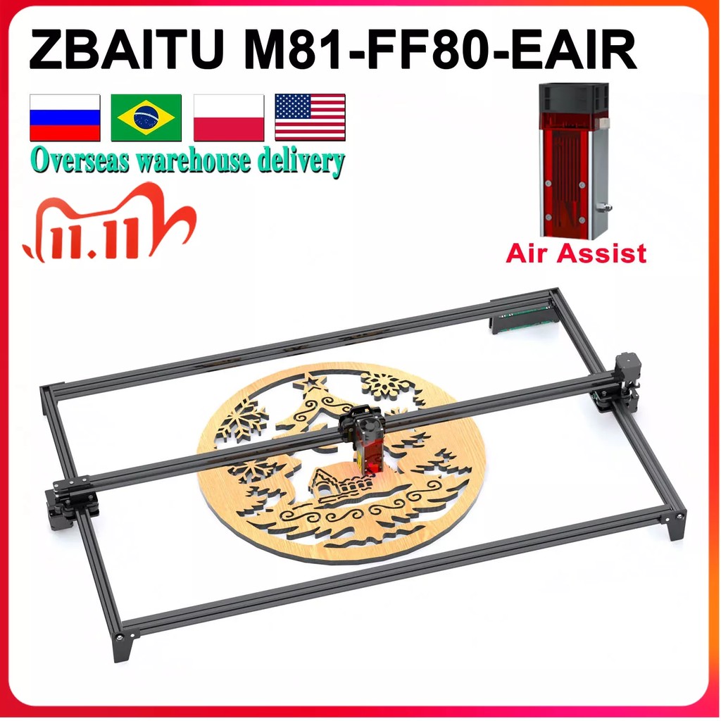 ZBAITU Pemotong Pengukir Laser 80W Mesin Pemotong Laser CNC Modul Laser FF80-EAIR Bantuan Udara Mesi