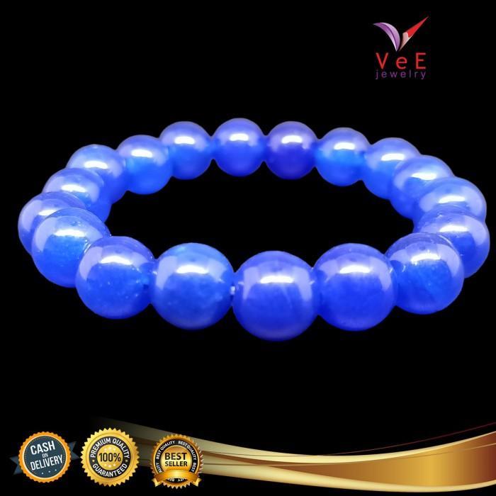 TERMURAH Gelang Batu Giok Cina Asli 10mm Biru Tua - VeE Batu Alam Kesehatan