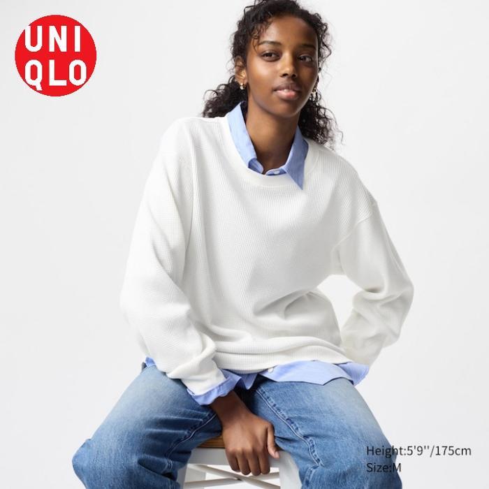Termurah Kaos Tshirt Waffle Kerah Bulat Lengan Panjang UNIQLO ORIGINAL SALE Paling Laris