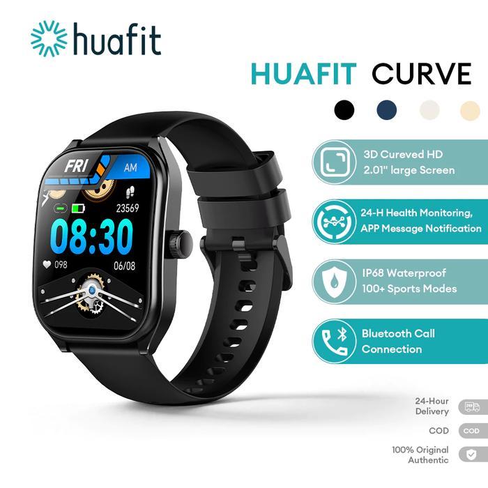 Huafit Curve Smartwatch Layar HD 2.1 Inci IP68 Tahan Air Bluetooth Pemantau Detak Jantung & Oksigen Darah