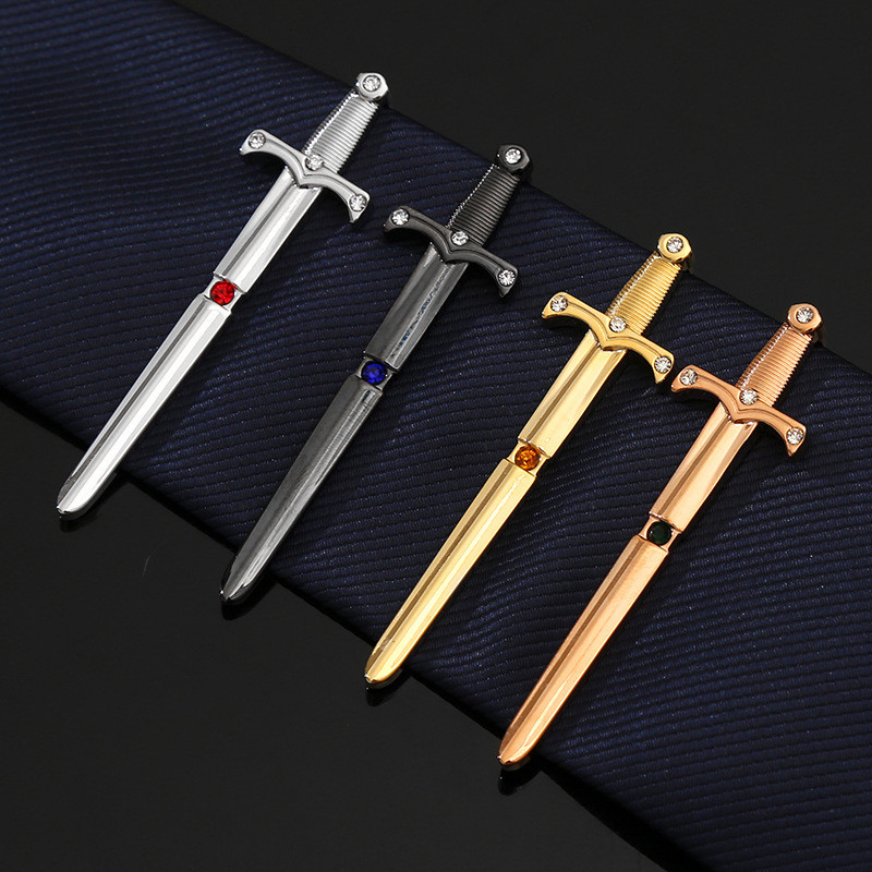 Men's tie clip 2024 new copper material sword shape tie accessories