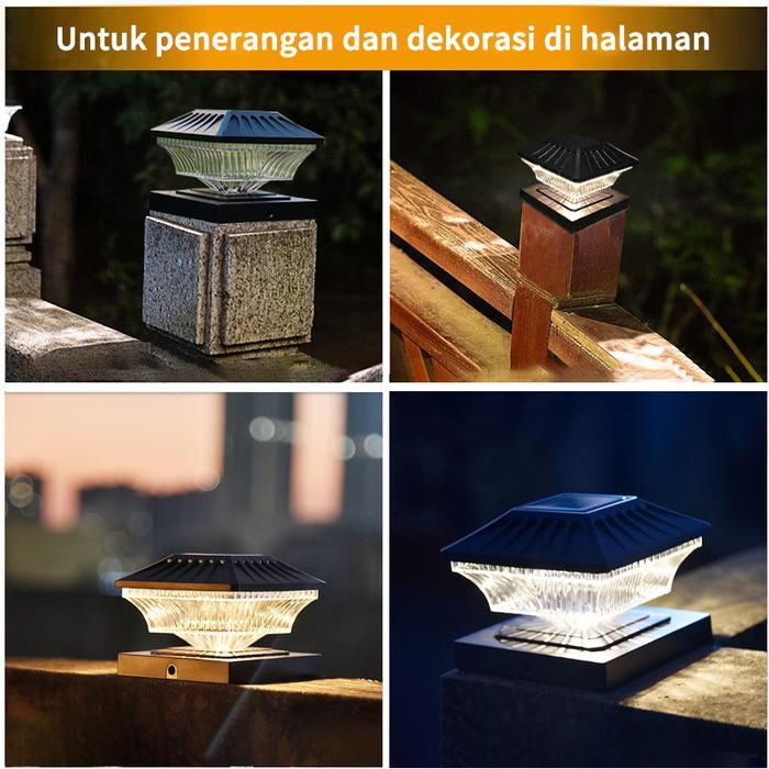 4PCS Lampu Pilar LED Tenaga Surya Lampu Tiang Luar Ruangan Lampu Pagar Tahan Air Untuk Dekorasi