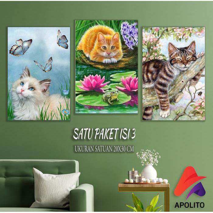 DISKON SET SAN DINDING KUCING LUCU AESTHETIC SATU PAKET SUDAH ISI 3 PCS (20x30CM) SAGE GREEN