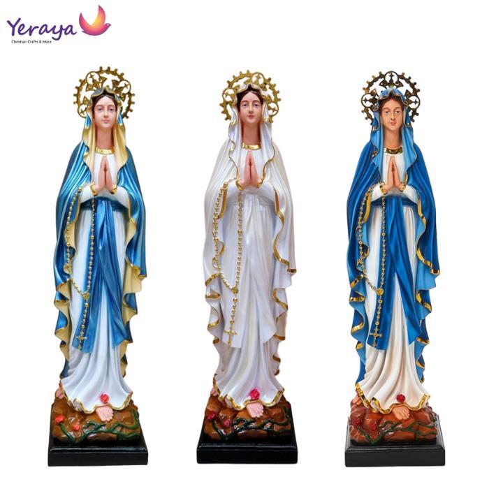 Patung Rohani Katolik Bunda Maria Lourdes Biru Aura Fiber 60Cm Pajangan Patung Goa Maria