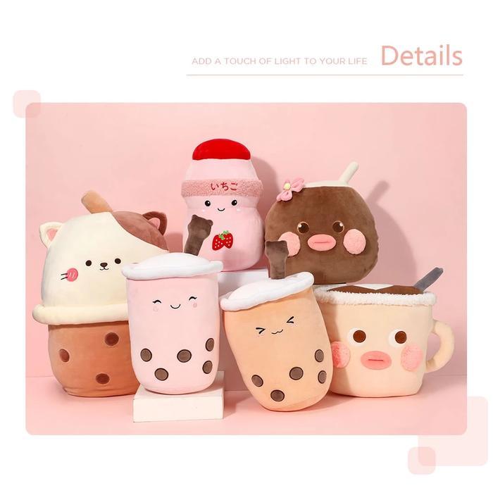 MINISO- Boneka Boba Lucu Mainan Mewah Boba Milk Tea 37cm Lembut Boneka Anak Hadiah Ulang Tahun