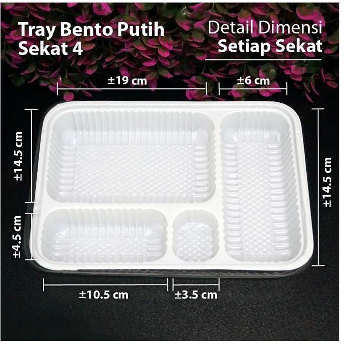 Tray Bento putih - Sekat 4 Putih