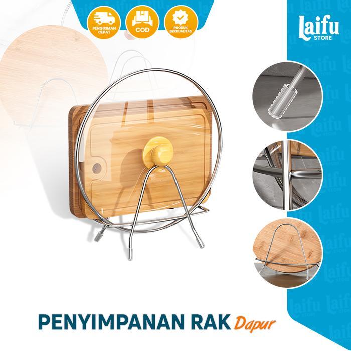 Rak tutup panci rumah tangga stainless steel, rak talenan, rak penyimpanan meja dapur untuk talenan