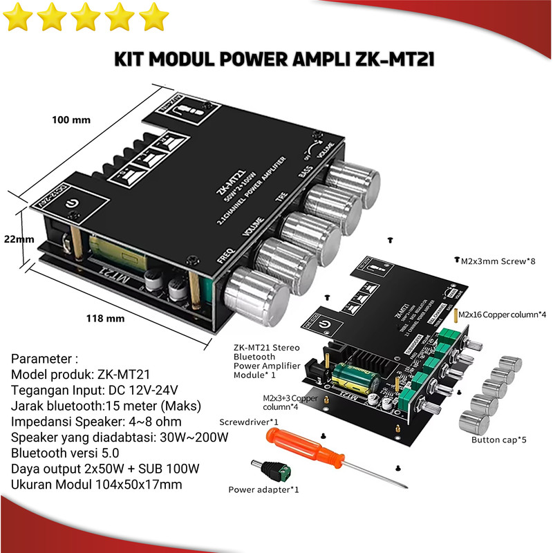 Kit ZK-MT21 BT digital power amplifier 2.1 TDA7498E subwoofer H&L
