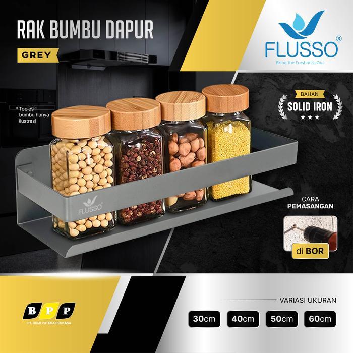 FLUSSO Rak Tempat Bumbu Dapur Dinding Stainless Rak Gantung Dapur Serbaguna Stainless Rak Bumbu