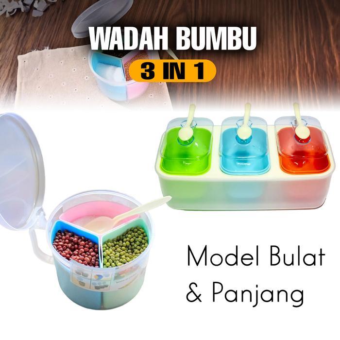 Set Wadah Bumbu Dapur 3in1 / Tempat Bumbu Set 3 Kotak / Kotak Bumbu Dapur Unik Lucu Plus Alas &