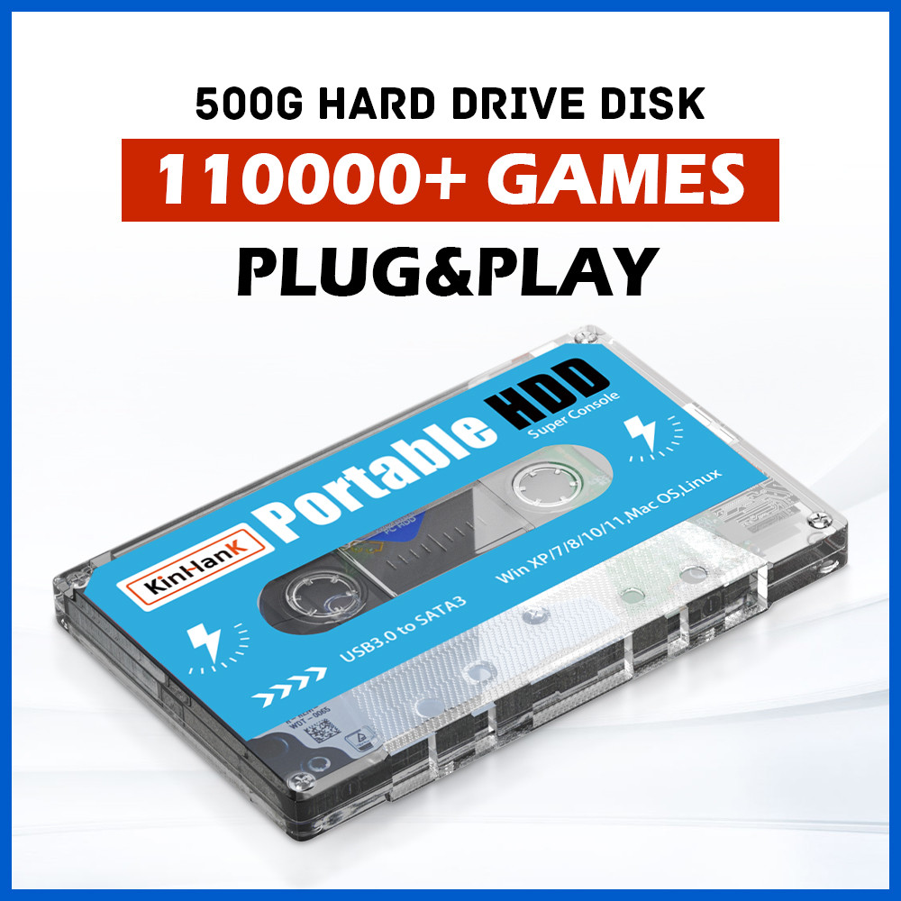 Portable External Game Hard Drive Disk Super Console X 500G HDD Batocera 33 Game Console for PS3/PS2