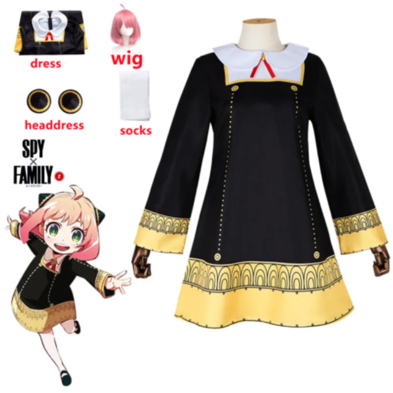 Anime Anya Forger Cosplay Spy X Family Cosplay Anya Forger Costume Dress Uniform Wigs Horn Halloween