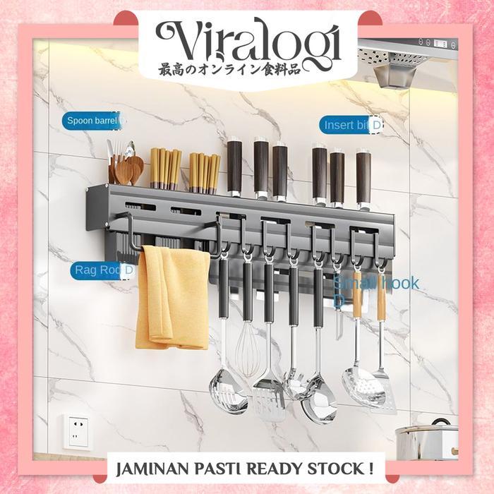 RAK DINDING DAPUR DENGAN TEMPAT PISAU,GANTUNGAN PANCI STAINLESS STEEL