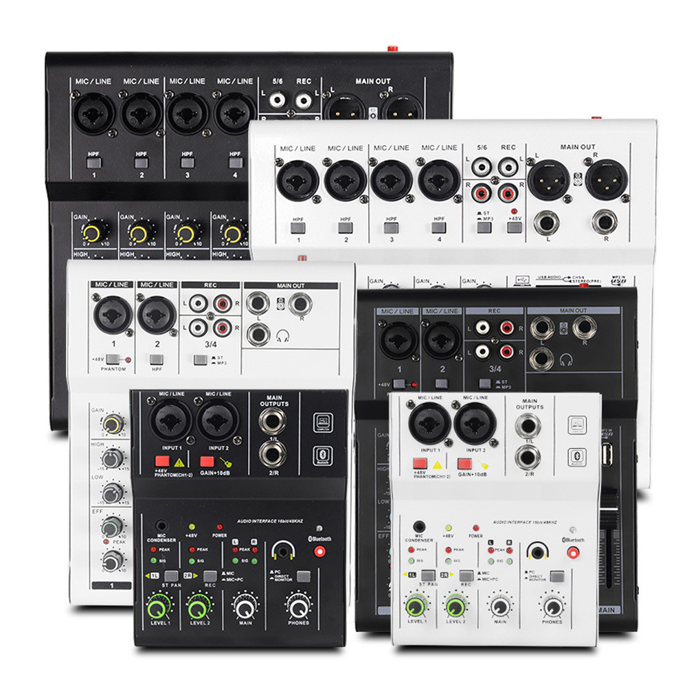 2-Channel Professional Sound Mixer Console Mini Audio Mixer Sound Card Computer Input 48v Power USB