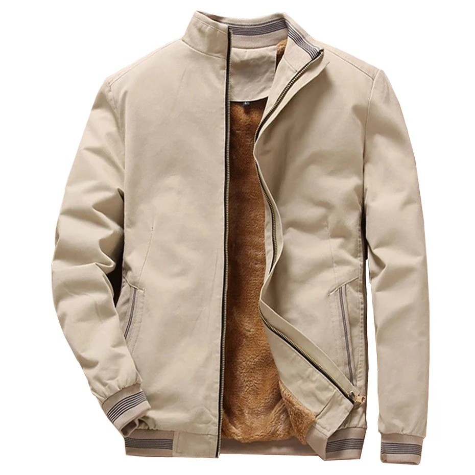 Autumn And Winter New Men'S Fashion Aviator Jacket Fleece Thickened Warm Baseball Jacket Solid Color