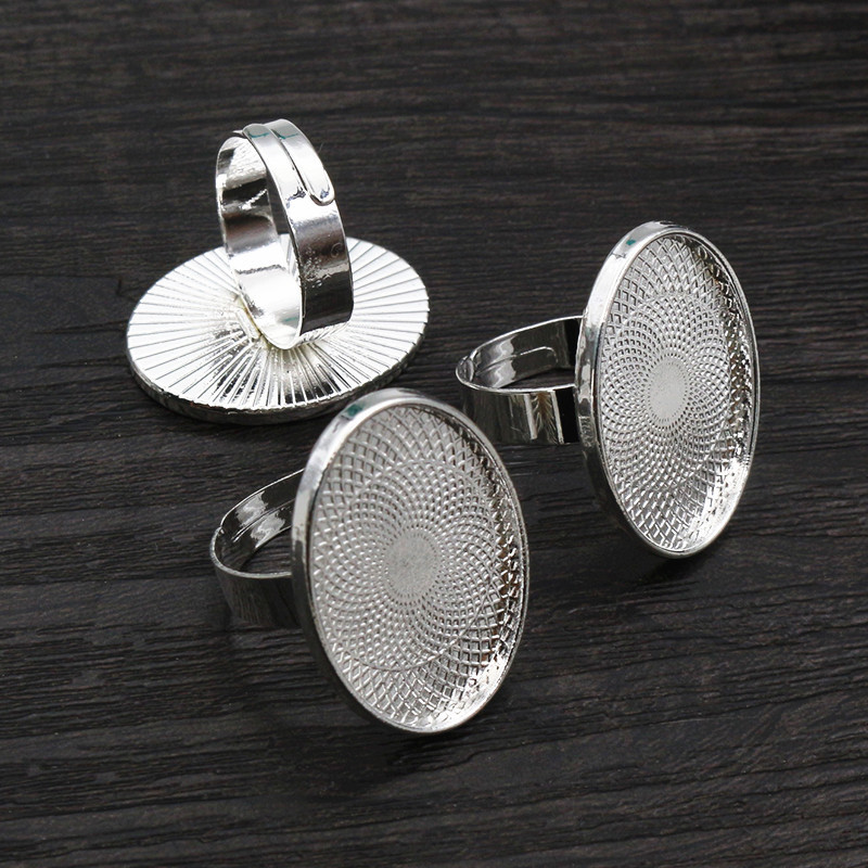 18x25mm 5pcs Light Silver Plated Brass Oval Adjustable Ring Settings Blank/Base,Fit 18x25mm Glass